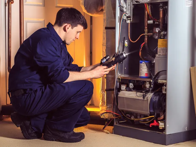 HVAC technician servicing a residential furnace